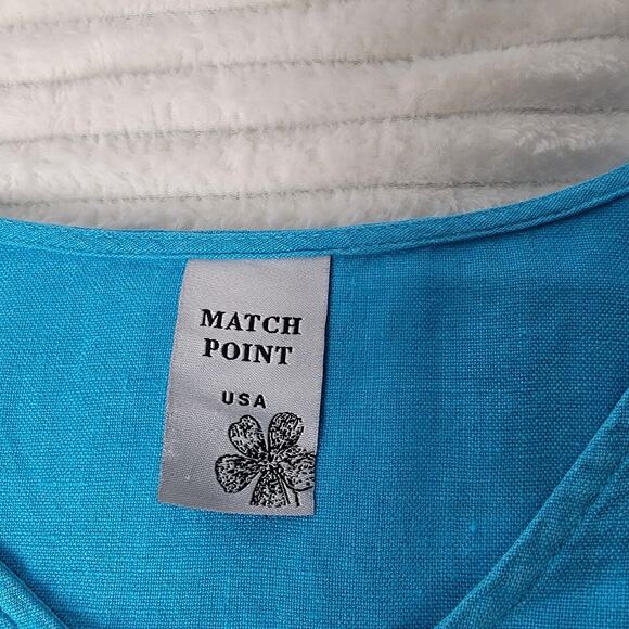 Match Point USA Boho 100% Linen Top XL Turquoise 3/4 Sleeve Tunic Lagenlook Boho - Picture 4 of 8